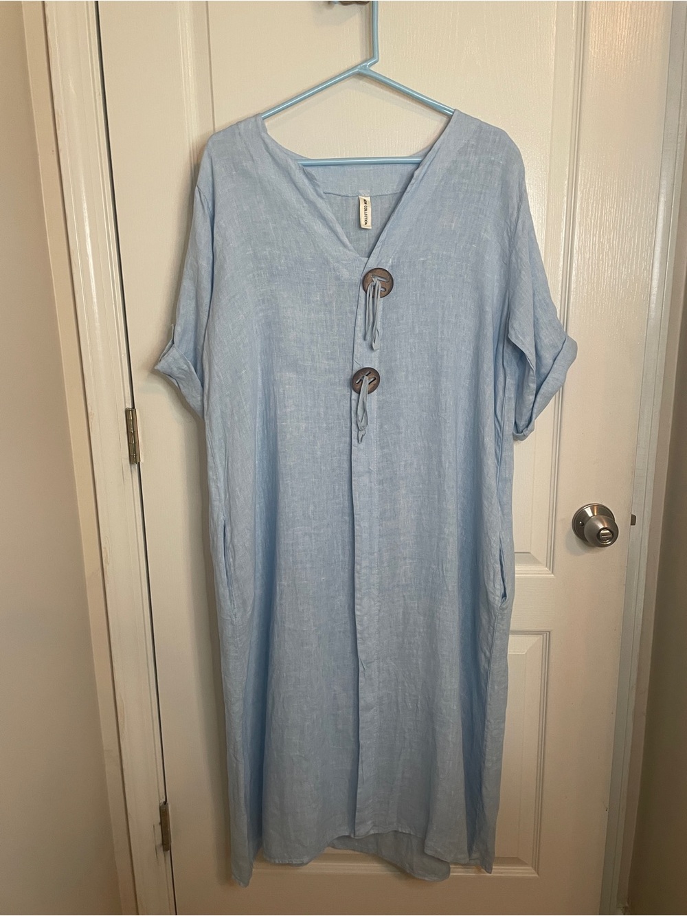 New Collection  Blue Linen Italy Lagenlook Style Maxi Dress One Size